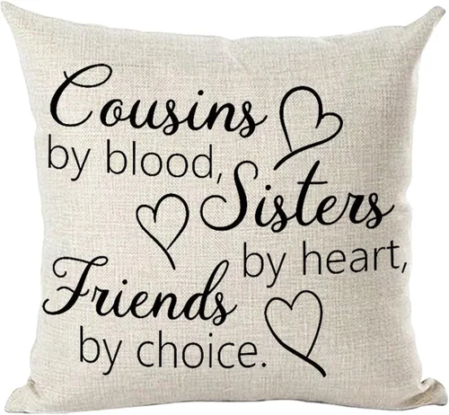 Ramirar Black Word Art Cousins by Heart Friends by Choice - Funda de almohada decorativa para el hogar, sala de estar, cama, sofá, coche, algodón y