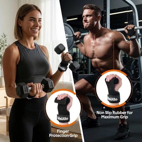 Miniatura 5 de WALITO Correa de Muñeca para Levantamiento de Pesas, Correas de Muñeca Dobles de Cuero para Levantamiento de Pesas para Entrenamiento de Fuerza