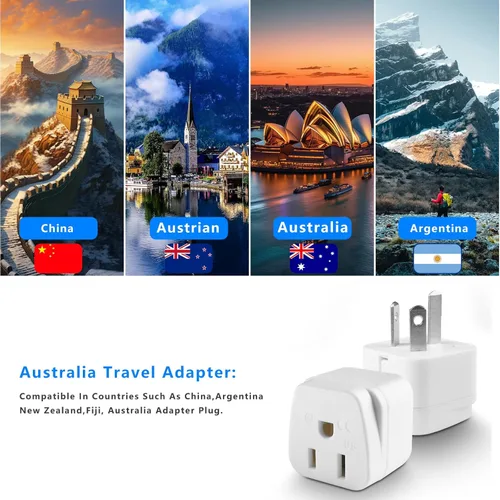 Miniatura 2 de Adaptador de corriente de Nueva Zelanda Adaptador de enchufe de Estados Unidos a Australia Adaptador de viaje de Estados Unidos a Argentina