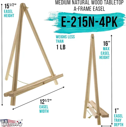Miniatura 2 de U.S. Art Supply Caballete de mesa de madera natural de 16 pulgadas (paquete de 4) – Soporte de lona ajustable con marco en A para pintar fiestas
