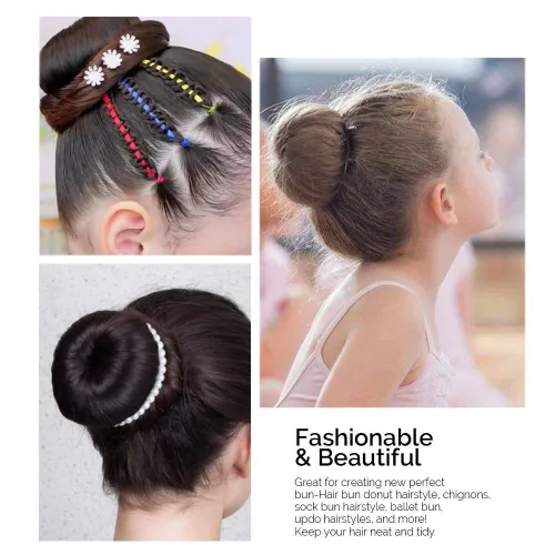Miniatura 3 de Kitjans 2 piezas de cabello mediano estilo dona para hacer moños de cabello, moldeador de moño de pelo corto y fino (3 pulgadas/marrón)