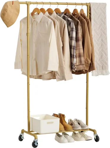 Miniatura 11 de FOUCSSOMEI Perchero de ropa con ruedas, perchero de ropa resistente, perchero de ropa de metal, organizador de armario, para dormitorio, sala