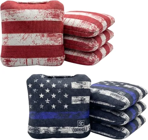 Miniatura 16 de Bolsas Profesionales de Cornhole de Doble Cara - 16 oz 6x6 con Relleno de Resina Premium - Bolsas de Frijoles Pro de Torneo Oficial Rojo/real