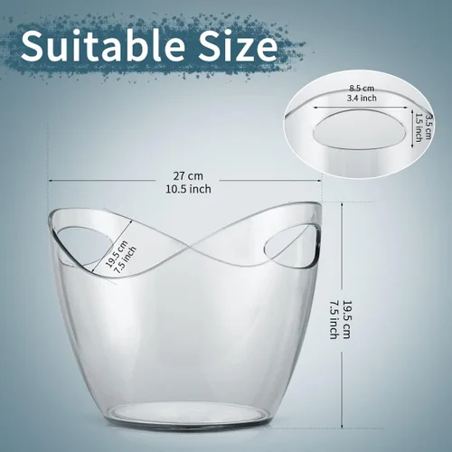 Miniatura 3 de Cubo de hielo para fiestas o bares, bañera de plástico transparente de 3.5 litros, perfecto para 2 botellas de champán/cerveza/vino o bebidas. Cubo