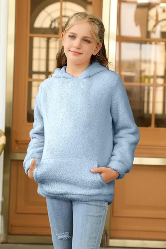 Miniatura 5 de Haloumoning Sudadera con capucha de forro polar mullido para niñas de 4 a 15 años