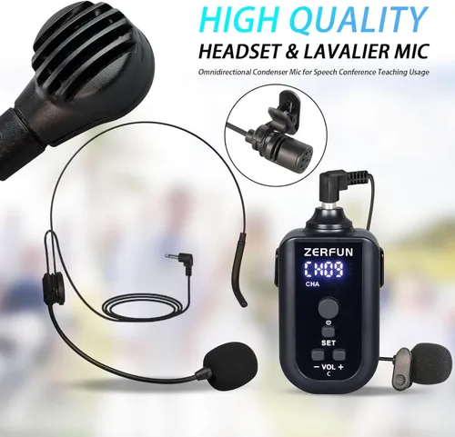 Miniatura 6 de Sistema de Micrófono Inalámbrico Recargable de 4 Canales, Micrófono de Mano de Metal UHF Profesional con Auriculares y Micrófono de Solapa Lavalier