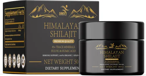 Shilajit - Resina del Himalaya – Shilajit 100% puro de grado dorado con ácido fúlvico y más de 85 oligoelementos complejos para energía y apoyo