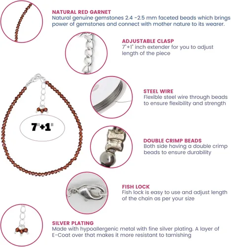 Miniatura 84 de Gempires - Pulseras de cuentas de piedras preciosas hechas a mano, ligeras, de cristal, para uso diario, hipoalergénicas, de 8 pulgadas, chapadas