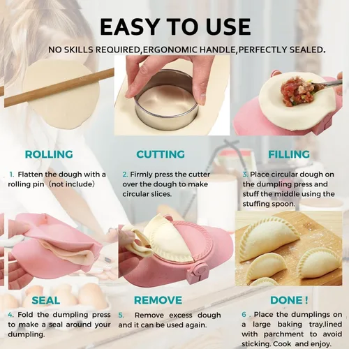 Miniatura 7 de Prensa para Hacer Empanadas de 6 Pulgadas, Juego Extra Grande de Fabricante de Dumplings con Cortador de Masa, Juego de Moldes para Dumplings