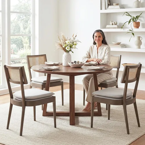 Miniatura 16 de Hyfirm Juego de 2 sillas de comedor de ratán negro, sillas de comedor de madera y caña de granja con asiento de bastón, sillones de cocina de ratán