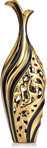LCCCK Jarrón moderno de cerámica, 19.6 pulgadas de alto, oro negro, ideal para hierba de las pampas y arreglos florales individuales, jarrón
