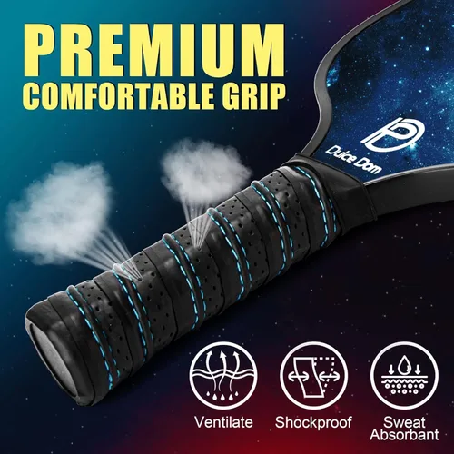 Miniatura 6 de Dulce DOM Juego de 2/4 palas de pickleball aprobadas por USAPA, 4 bolas de pickleball para interiores y exteriores, raqueta de superficie de fibra