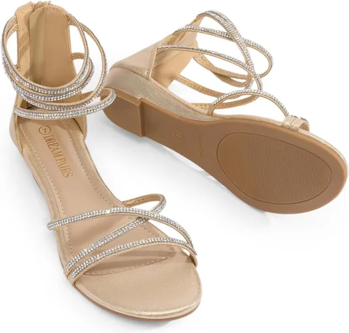 Miniatura 6 de DREAM PAIRS - Sandalias de plataforma baja para mujer, con correa al tobillo y diamantes de imitación