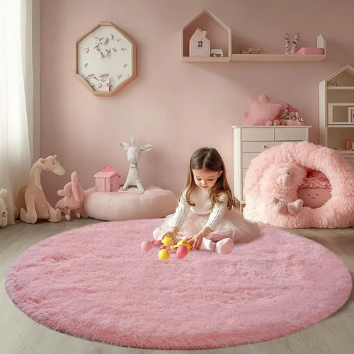 Miniatura 18 de Alfombras para dormitorio de niñas sala de estar: alfombra de área peluda de 5 x 7 para sala de juegos de niños, alfombra peluda de felpa pastel