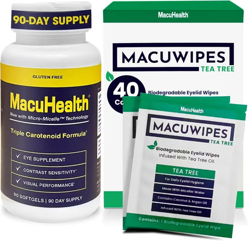 Macuhealth Vitaminas oculares de triple carotenoide para adultos con luteína y zeaxantina (90 cápsulas blandas, suministro para 3 meses) y MacuWipes