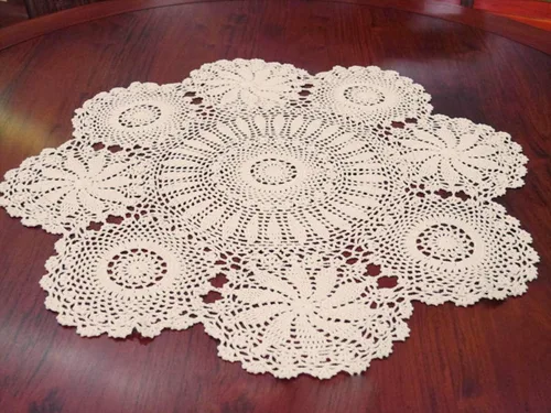 Miniatura 7 de Damanni Mantel de encaje hecho a mano de algodón hecho a mano, redondo, blanco, 39 pulgadas
