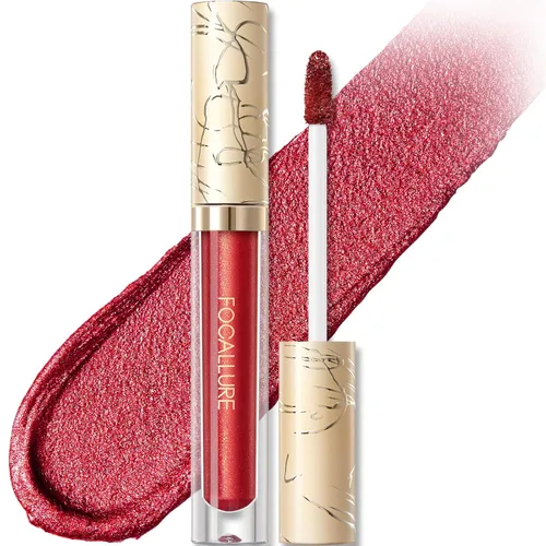 Miniatura 18 de FOCALLURE Lápiz labial líquido metálico, brillo de labios no pegajoso, color de labios de alto impacto con resistencia a la transferencia, BR01