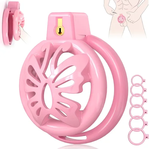 Jaula de castidad para pene masculino - ACUMUM Dispositivos de castidad de silicona suave, jaulas de castidad sissy con 6 anillos para pene,