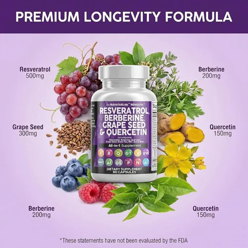 Miniatura 4 de Suplemento de Resveratrol Limpio Berberina Extracto de Semilla de Uva Quercetina Extracto de Té Verde Acai Noni Suplemento de Polifenoles