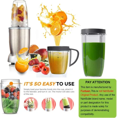 Miniatura 5 de Piezas de repuesto para NutriBullet, 2 tazas, hoja extractora, 2 tapas resellables, 2 juntas, 2 engranajes, 3 almohadillas de choque, anillo
