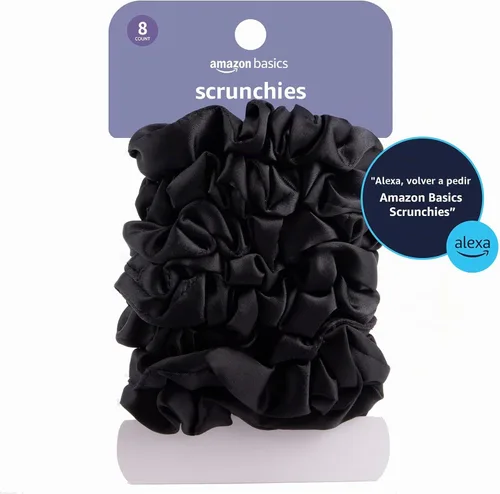 Miniatura 5 de Amazon Basics Scrunchies de Satén Negros para el Cabello, Paquete de 8