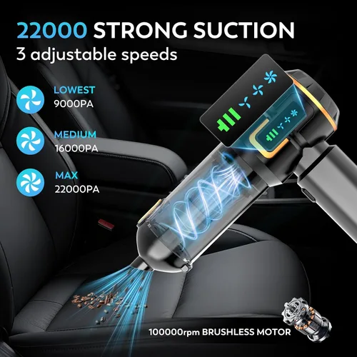 Miniatura 2 de Aspiradora para Automóvil, 22000PA Alta Potencia Aspiradora Portátil de Mano para Automóvil y Soplador de Aire, Mini Aspiradora Inalámbrica