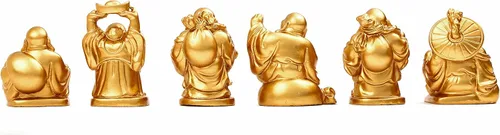 Miniatura 2 de BRABUD BS019 - Juego de 6 figuras de estatua de Buda sonriente de resina dorada de 2 pulgadas
