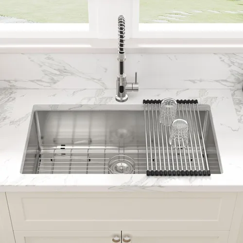 Miniatura 2 de Sarlai - Fregadero de cocina, de 30 x 18 pulgadas, empotrado, simple, de acero inoxidable calibre 16