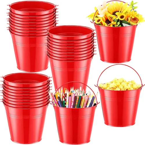 Miniatura 8 de Rtteri 24 cubos pequeños de metal con asa, mini cubetas a granel para lápices para aula, graduación, fiestas, canastas de hierro para flores de Negro