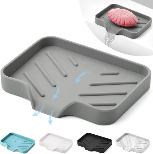 Miniatura 17 de Bandeja de jabón de silicona negra, soporte para jabón autodrenante para barra de jabón, bandeja de jabón de silicona con drenaje, bandeja de jabón