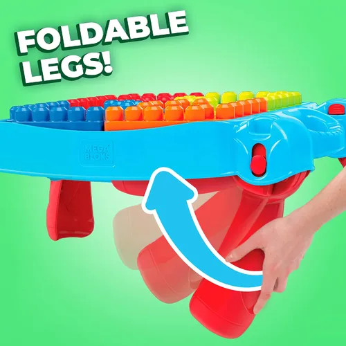 Miniatura 3 de Mega BLOKS First Builders - Bolsa de construcción grande rosa + mesa Build 'n Learn, paquete de juego de construcción, 110 piezas, juguetes
