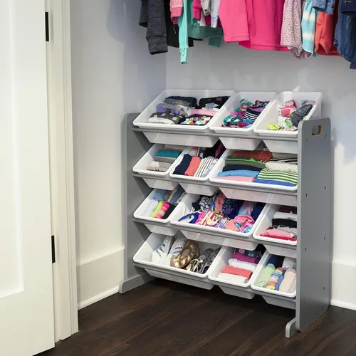 Miniatura 7 de Humble Crew Organizador de almacenamiento de juguetes para niños con 12 cubos de plástico, gris/blanco, contenedores extraíbles para sala