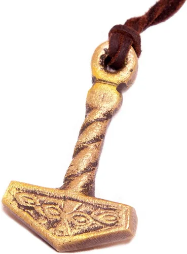 Miniatura 7 de Norse Tradesman Collar de martillo de Thor, colgante de latón macizo con cordón ajustable de cuero genuino, Latón