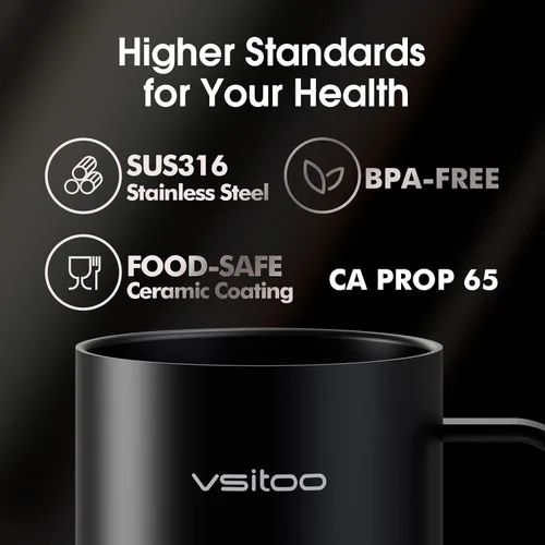 Miniatura 6 de Vsitoo S3 Pro - Taza de café autocalentable de 16 onzas con sensación automática que se calienta a 120-150 ℉ 2-4 Hour Battery, 5400mAh, IPX7