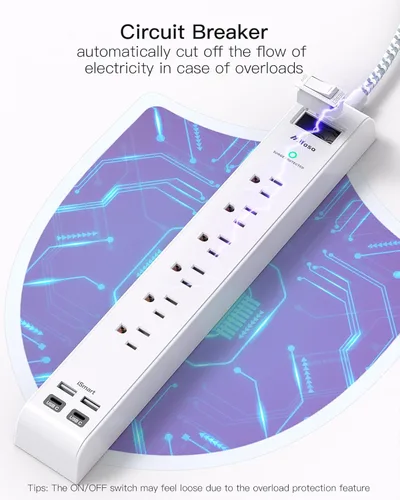 Miniatura 6 de 2 Pack Power Strip, Extension Cord 3FT, Surge Protector with 6 Outlets and 4 USB Ports (2 USB C), Flat Plug Overload Protection, Extension Cord with