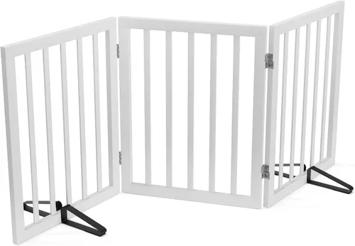 Miniatura 13 de Puerta plegable negra para mascotas de 18-55 pulgadas para escaleras y puertas, valla de puerta para cachorros