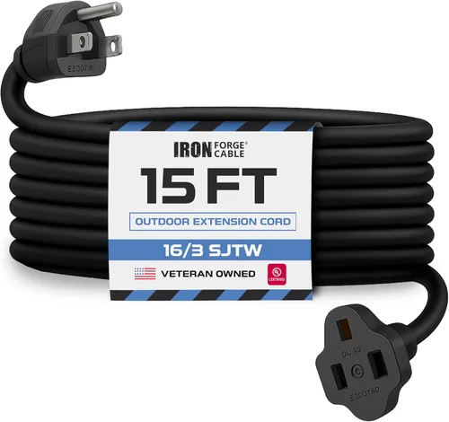 Miniatura 18 de Iron Forge Cable Cable de extensión negro de 6 pies, 16/3, cable de extensión de 6 pies, 3 puntas, resistente a la intemperie, ideal