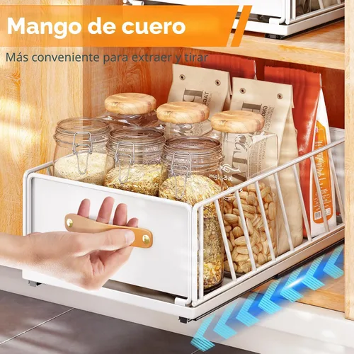 Miniatura 7 de Organizador de gabinete extraíble, estantes de despensa deslizables de alta resistencia con nano película adhesiva, cesta de gabinete de malla Blanco