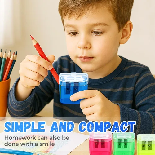 Miniatura 7 de Sacapuntas con tapa, sacapuntas manual de mano de doble agujeros para lápices estándar y jumbo, sacapuntas compacto y lindo para niños, adultos