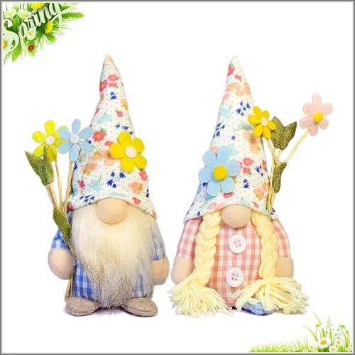 2 piezas de decoración de gnomos de primavera y verano, exquisito tamaño más pequeño de 7.5 pulgadas, decoración de gnomo de primavera y verano para