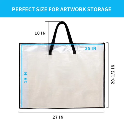 Miniatura 2 de SUNEE Bolsa de arte de 19 x 25 pulgadas, 3 paquetes de organizador de suministros para artistas con asa, carpeta de almacenamiento con cremallera