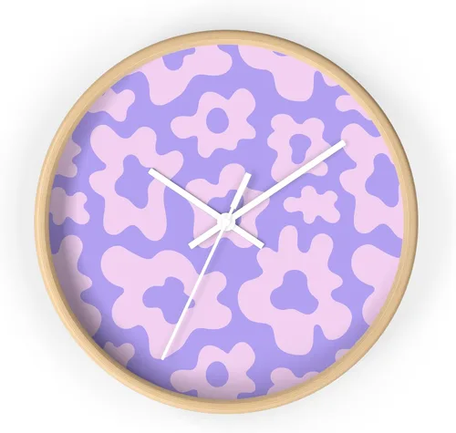 Miniatura 6 de Reloj de pared floral Y2k morado con diseño de flores, Groovy Pastel Kawaii estético Cyberpunk Reloj de pared de cocina, Hippie Retro Decoración
