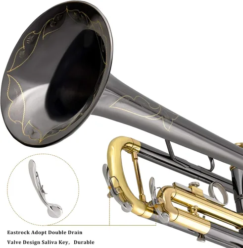 Miniatura 4 de EASTROCK Bb Trumpet Juego de trompeta estándar con estuche de transporte, guantes, boquilla 7C, kit de limpieza, varilla de afinación, níquel negro