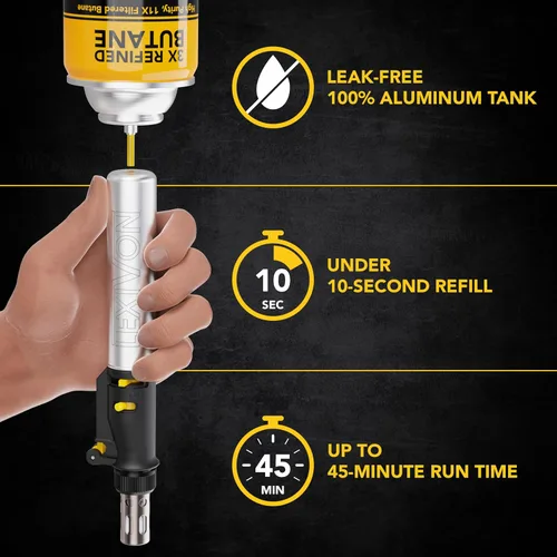 Miniatura 11 de LEXIVON Kit multiusos de soldador de butano Juego de 7 puntas de llama ajustable inalámbrico de encendido automático Grado Profesional
