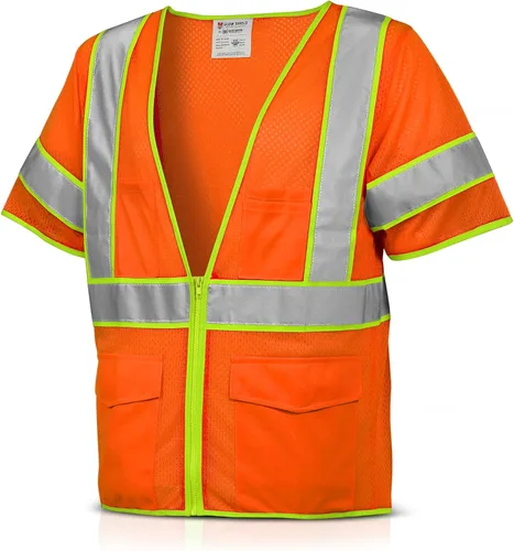 Miniatura 11 de Glove Station Glow Shield - Chaleco de seguridad ANSI de alta visibilidad clase 3 con mangas, rayas reflectantes anchas y cierre de cremallera Verde