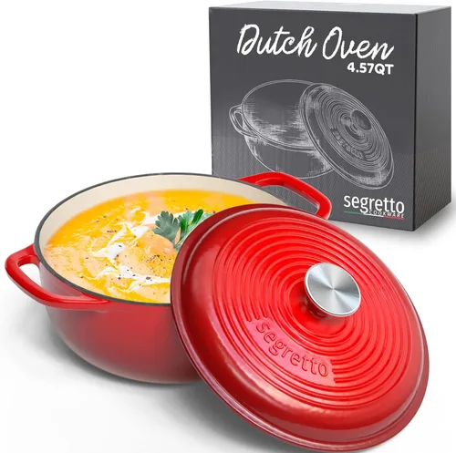 Miniatura 24 de Segretto Cookware Horno holandés de hierro fundido esmaltado, 6 cuartos de galón, verde claro Verde Chiaro (verde claro)