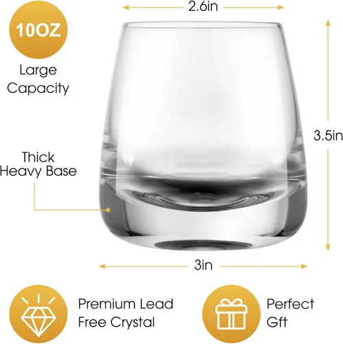 Miniatura 5 de Ohnijialit - Vasos de whisky de cristal de alta calidad de 10 onzas para cócteles antiguos, vasos gruesos con fondo pesado, vasos de whisky soplados