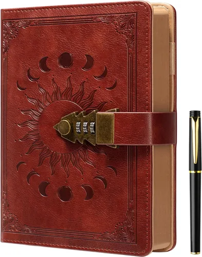 Miniatura 21 de ZXHQ Diario A5 con candado, 120Gsm 224 Páginas Diario con Cerradura, Juego de Bolígrafos, Borde Marrón, Rellenable, Tapa Dura de Cuero, Bolsillo