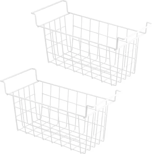 Cestas de almacenamiento de alambre de metal para congelador de 15.5 pulgadas, con asas para colgar para congelador profundo, juego de 2