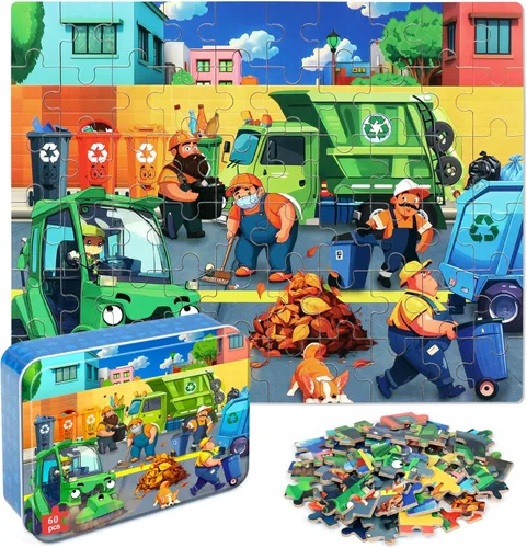 Miniatura 12 de LELEMON Rompecabezas para niños de 4 a 6 años, paquete de 6 rompecabezas de 100 piezas para niños de 4 a 8 años en una caja de metal, rompecabezas
